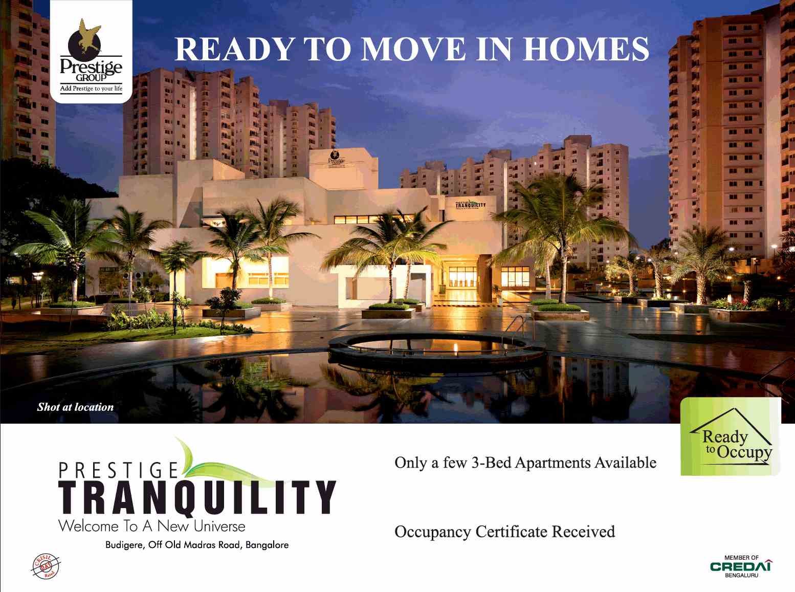 Occupancy Certificate received for Prestige Tranquility in Bangalore Update